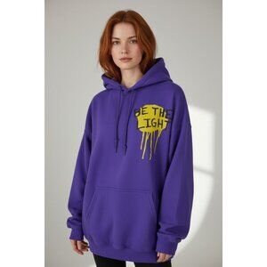 Gildan Hoodie Unisex XL Purple Be The Light Quote Luminous Graphic Pullover